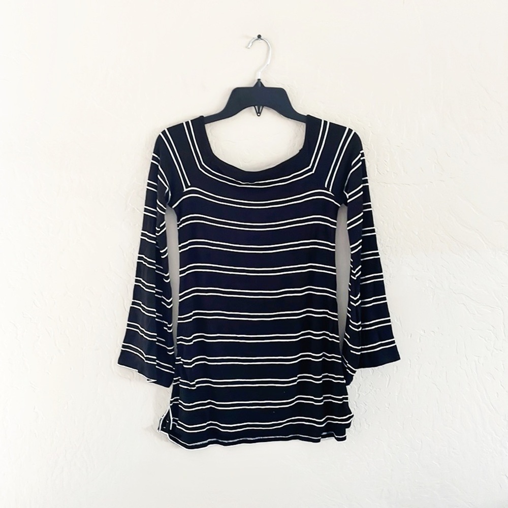 🌿Final Sale Free‎ People Black and White Striped Ribbed Knit Top